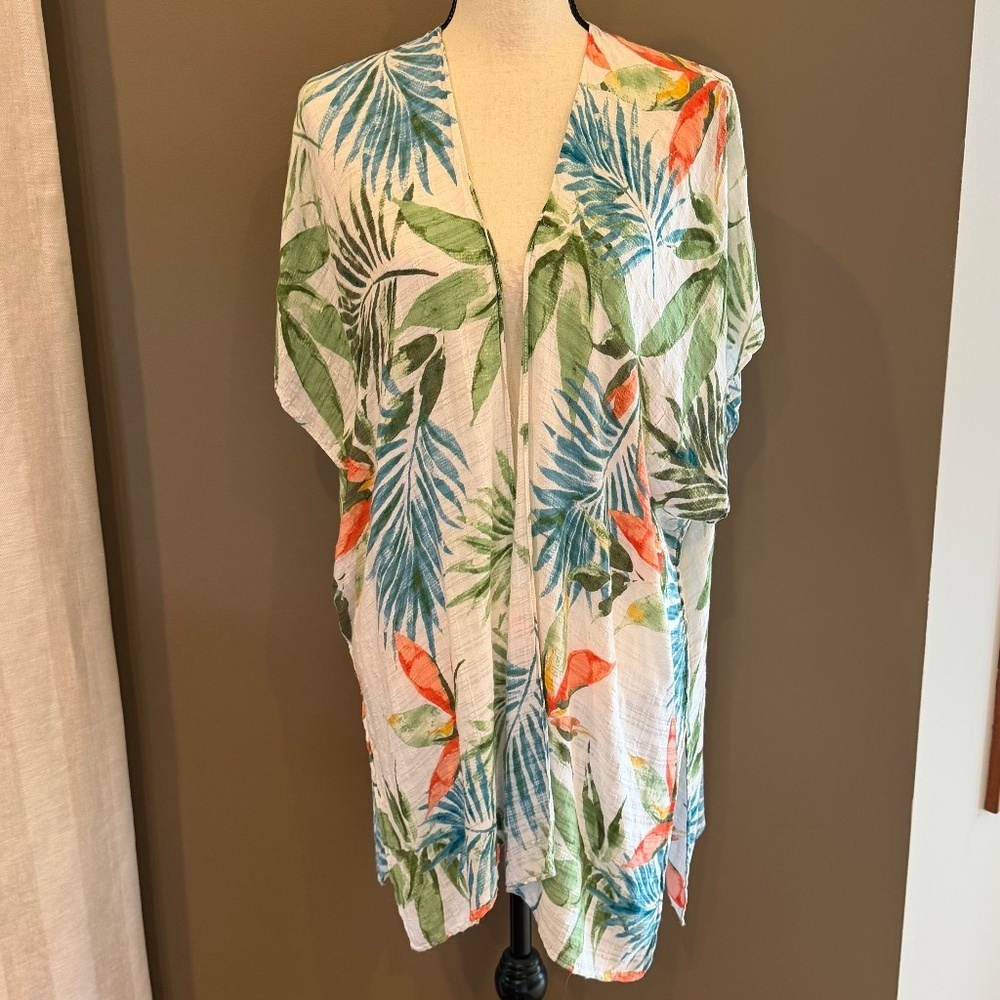 Chico's Tropical Poncho Swimsuit Coverup Tunic Top, Travel, Vacation, Size S/M - Picture 1 of 11
